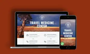 Strona wizytówka przykład: Travel Medicine Center, specjalistyczny gabinet medycyny podróży. Informacje o przygotowaniu do wyjazdu, szczepieniach i profilaktyce.
