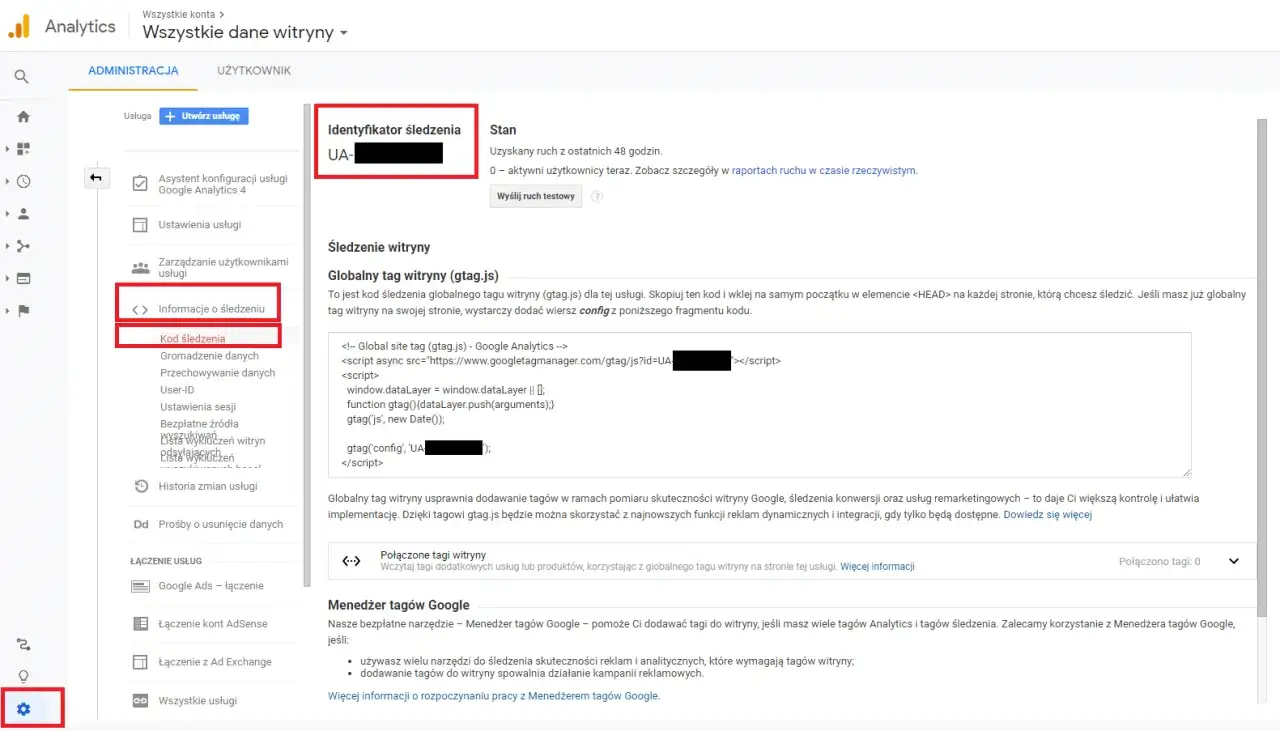 Informacje o śledzeniu w Google Analytics, w tym kod śledzenia gtag.js. Użyj Google Tag Manager do zarządzania tagami.