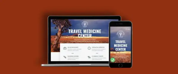 Strona wizytówka przykład: Travel Medicine Center, specjalistyczny gabinet medycyny podróży. Informacje o przygotowaniu do wyjazdu, szczepieniach i profilaktyce.
